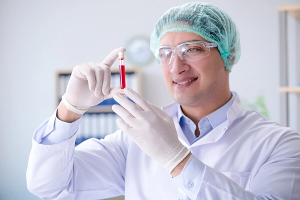 blood testing in the lab with young scientist