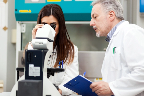 couple of scientist researching in a laboratory