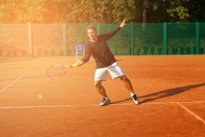 Tennis match with a serving player 300x200