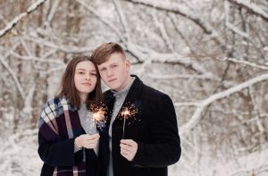 Young happy couple in the winter 300x197
