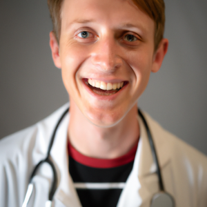 a professional and visually appealing image of a young happy smiling caucasian doctor with white teeth