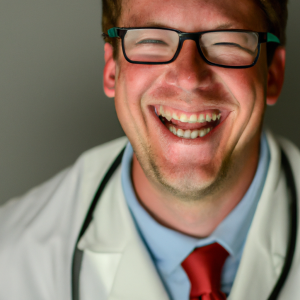 a professional and visually appealing image of a young happy smiling caucasian doctor with white teeth 886 300x300