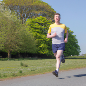 a professional appealing image of a caucasian man or woman jogging on a sunny day