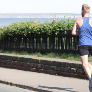 a professional appealing image of a caucasian man or woman jogging on a sunny day