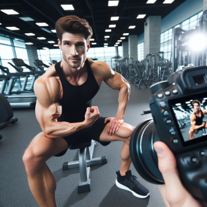 a photo realistic professionally appealing image of a good looking and athletic white man exercising in a gym
