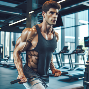 a photo realistic professionally appealing image of a good looking and athletic white man exercising in a gym 884 300x300