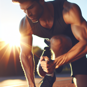 a photo realistic professionally appealing image of a good looking and athletic white man exercising or playing sports outside on a sunny day 204 300x300