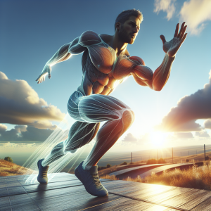 a photo realistic professionally appealing image of a good looking and athletic white man exercising or playing sports outside on a sunny day 391 300x300