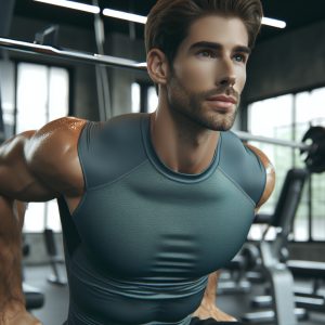 a photorealistic professional appealing image of a good looking and athletic caucasian man exercising in a gym 113 300x300
