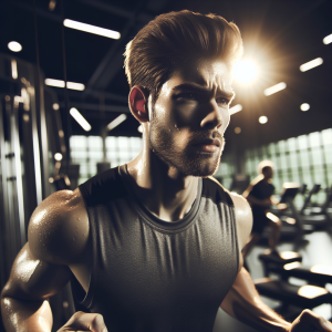 a photorealistic professional appealing image of a good looking and athletic caucasian man exercising in a gym 302 300x300