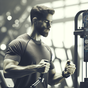 a photorealistic professional appealing image of a good looking and athletic caucasian man exercising in a gym 927 300x300