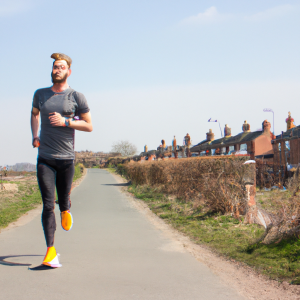 a professional appealing image of a caucasian man or woman jogging on a sunny day 874 300x300